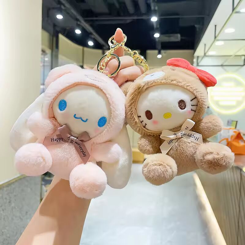 Sanrio Plush Toy Kawali Hello Kitty Kuromi My Melody Soft Stuffed Keychain Cinnamoroll Bag Pendant Stuffed Doll Girl Kid Gift