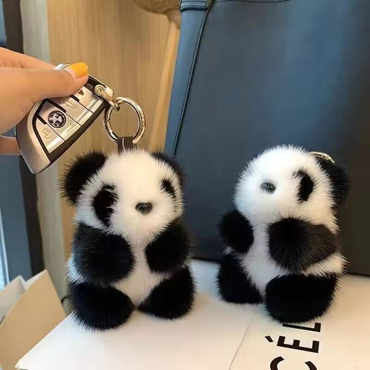 Luxury quality jewelry Cute and furry panda keychain backpack pendant versatile panda key holder for keys