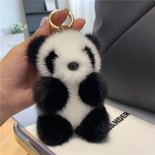 Luxury quality jewelry Cute and furry panda keychain backpack pendant versatile panda key holder for keys